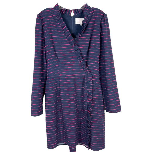 Charles Henry Large Dress Navy Blue‎ Pink Ruffled Shift Above Knee Lined 1248 - Picture 1 of 10
